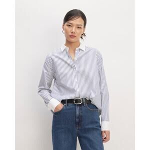 Everlane Womens size 10 the Must Have Shirt Silky Cotton Striped Button Up